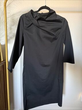 COS Black Long-Sleeve Draped Neck Shift Dress